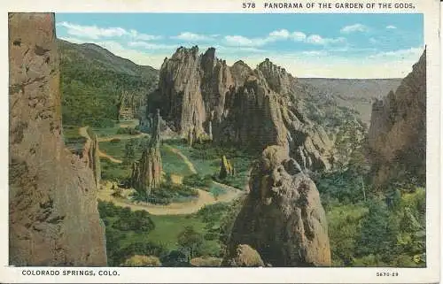 PC34059 Panorama des Gartens der Götter. Colorado Springs. Farbe. Sanborn Souv