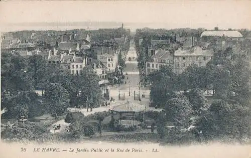 PC36997 Le Havre. Der öffentliche Garten und die Rue de Paris. Levy Fils. Nr. 76