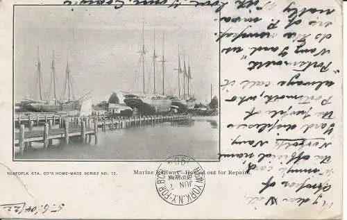 PC36993 Marine Railways. Zur Reparatur herausgeholt. Norfolk. 1904. B. Hopkins