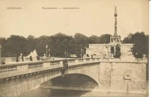 PC37164 München. Friedenssaule u. Luitpoldbrucke. W. Zimmermann. B. Hopkins