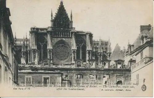 PC37801 Europäischer Krieg. Das Verbrechen von Reims. Die Kathedrale Südseite nach dem