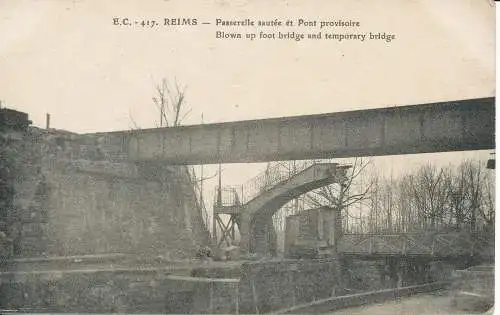 PC37765 Reims. Aufgeblasene Fußbrücke und temporäre Brücke. E. C. Ni 417