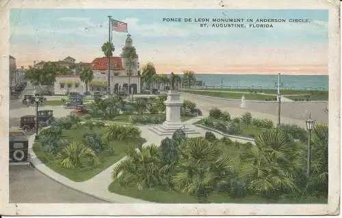 PC37342 Ponce de Leon Monument in Anderson Circle. St. Augustine. Florida. Kropp