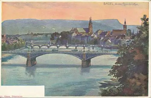 PC37828 Basel die drei Rheinbrücken. Gebr. Nr. 11. B. Hopkins