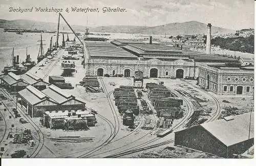 PC37335 Werft-Workshops und Uferpromenade. Gibraltar. Benzaquen. B. Hopkins