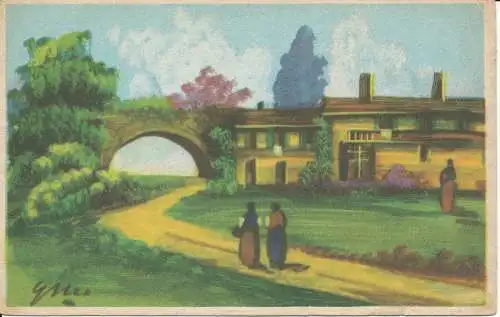 PC37429 alte Postkarte. Frauen in der Nähe des Hauses. 1944. B. Hopkins