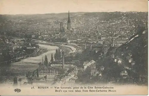 PC38826 Rouen. Vogelperspektive vom Katharinenberg. Der Deley. 1916.