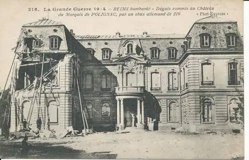 PC38011 Der Große Krieg. Reims Bombardierung. Degats im Chateau du Marquis de