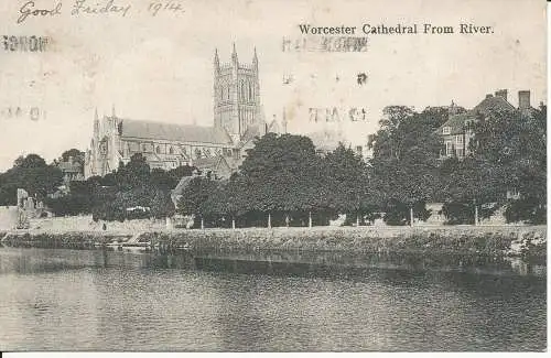 PC36169 Worcester Cathedral vom Fluss. Aldwych. Nr. S 9727. 1914