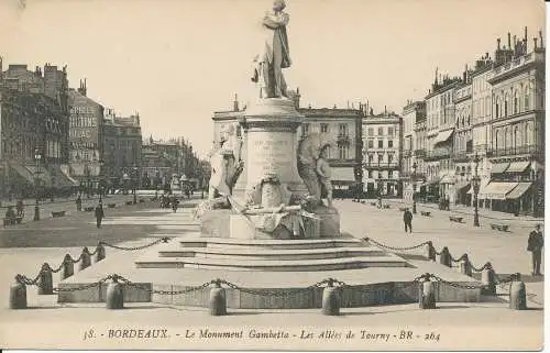 PC37897 Bordeaux. Das Gambetta-Denkmal. Die Allees de Tourny. BR. Nr. 38. B. Hopk