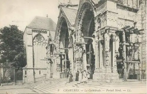 PC40041 Chartres. Die Kathedrale. Nordtor. LL. Nr. 9. 1910. B. Hopkins