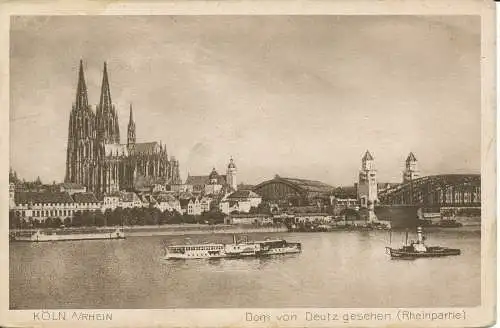 PC3999 Koln A. Rhein. Dom von Deutz Gesehen. Rheinpartie. Cramers. B. Hopkins