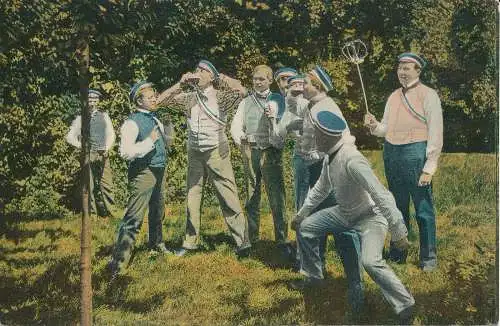 PC38786 alte Postkarte. Männer im Garten. Edm. von König. B. Hopkins