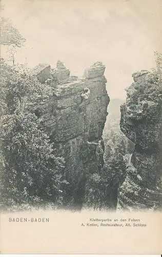 PC40004 Baden Baden. Kletterpartie an den Felsen. A. Keller. Friedr. Spione. Nr. 6