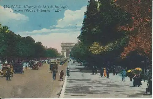 PC40208 Paris. Die Avenue du Bois de Boulogne in Richtung Arc de Triomphe. J. Cor