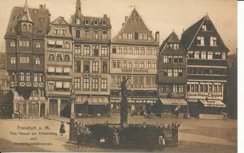 PC40183 Frankfurt a. M. Alte Hauser am Romerberg und Gerechtigkeitsbrunnen. L.K