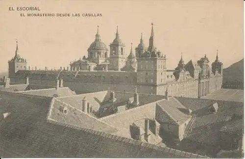 PC38324 El Escorial. Das Kloster von den Casillas. Hauser und Menet. B. Hopkin