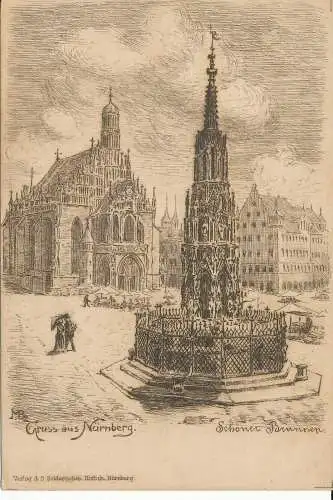 PC40566 Gruss aus Nürnberg. Schoner Brunnen. S. Soldanshen. B. Hopkins