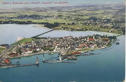PC38267 Lindau i. Bodensee vom Luftschiff Zeppelin aus Gesehen. Felix Luib. Nr. 1