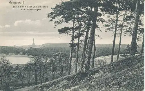 PC38292 Grunewald. Blick auf Kaiser Wilhelm Turm v.d. Havelbergen. J. Goldiner.