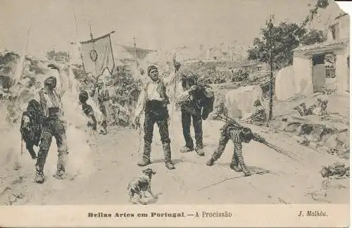 PC40423 Bildende Kunst in Portugal. An Procissao. J. Malhoa. F.A. Martins. B. Hopk