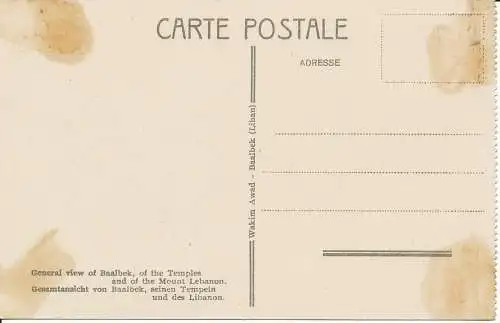 PC39322 Allgemeine Ansicht von Baalbek auf die Tempel und den Berg Libanon. Wakim A