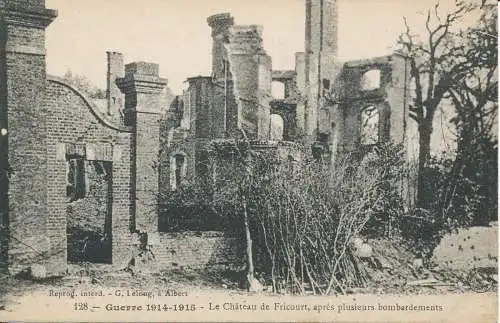 PC38058 Krieg. Das Fricourt-Schloss nach mehreren Bombenanschlägen. G. Lelong.