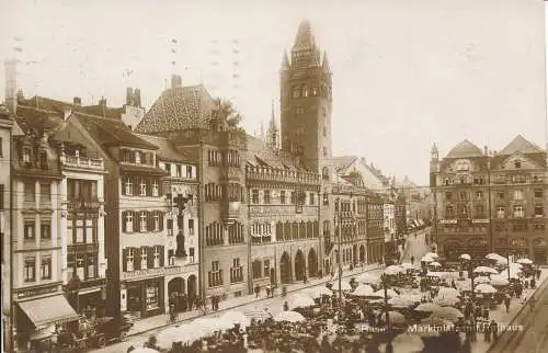 PC41337 Basel. Marktplatz mit Rathaus. Wilh. Frei. 1925. B. Hopkins