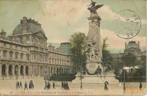 PC40863 Paris. Das Gambetta-Denkmal und der Louvre. LL. Nr. 47. 1910. B. Hopkins