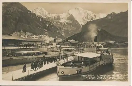 PC37989 Interlaken. Dampfschiffstation. Mönch und Jungfrau. Photoglob. Nr. Z 4929
