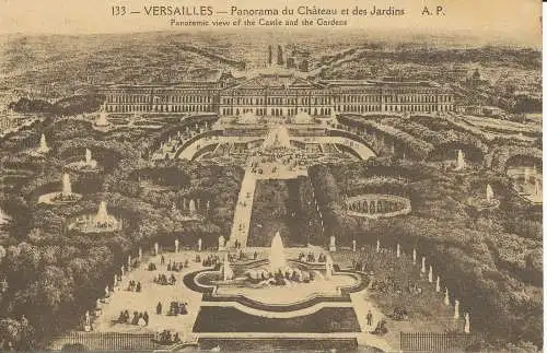 PC39315 Versailles. Panoramablick auf Schloss und Gärten. A. Papeghin. N