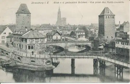 PC40496 Straßburg i. E. Blick v.d. Gedecken Brucken. Aufnahmeansicht der Brücken Couv