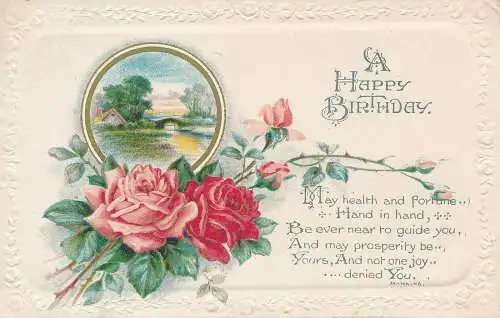 PC43756 Grußpostkarte. Alles Gute zum Geburtstag. Rosen. W. und K. 1920