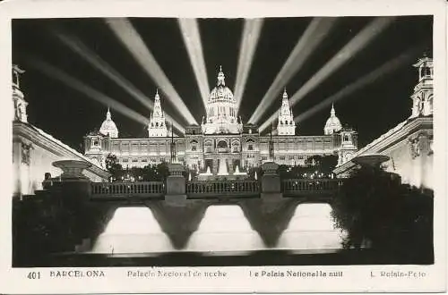 PC38180 Barcelona. Nationalpalast bei Nacht. L. Roisin. Nr. 401. B. Hopkins