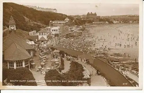 PC43916 South Cliff Gardens Cafe und South Bay. Scarborough. H. O. Gr. Nr. 819. RP