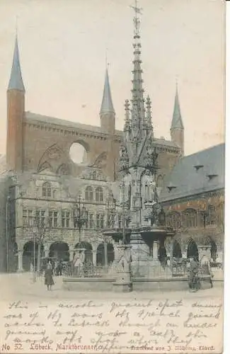 PC41020 Lübeck. Marktbrunnen. J. Nobring. Nr. 52. 1904. B. Hopkins