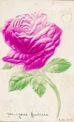 PC43752 Grußkarte. Beste Wünsche. Eine Rose. 1907