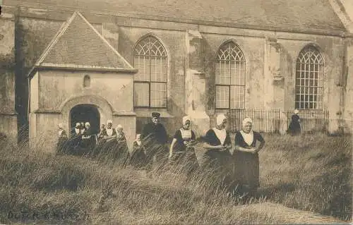 PC43818 Kerkuitgang Zoutelande. Zeeland. F.B. den Boer. 1910. B. Hopkins