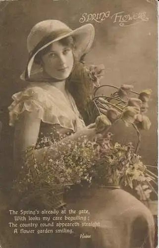 PC44114 Frühlingsblumen. Frau mit Blumen