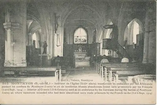 PC39337 Monthyon. S. et M. Innenraum der Kirche als Krankenwagen von den Deutschen genutzt