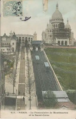 PC40851 Paris. Die Standseilbahn von Montmartre und das Sacre Coeur. Nr. 415. B. Hopkin