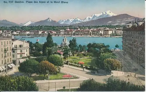 PC39377 Genf. Place des Alpes und Mont Blanc. Fototypie. Nr. 737