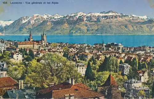 PC41384 Lausanne. Allgemeine Ansicht und die Alpen. Nr. 154. 1934. B. Hopkins