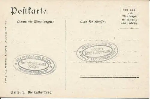 PC40575 Wartburg. Die Lutherftube. B. Hopkins