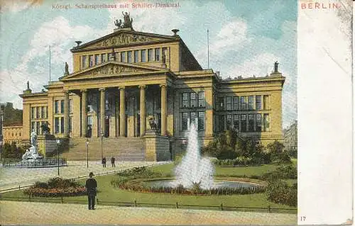 PC40959 Berlin. Königl. Schauspielhaus mit Schiller Denkmal. 1907. B. Hopkins