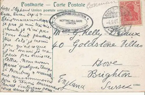 PC41039 Baden Baden. Partie an der Oos mit Hotel Stephanie. Friedr. Spione. 1907.