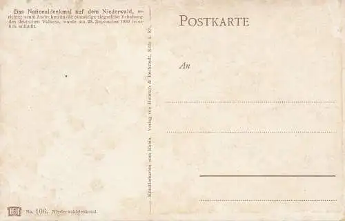 PC43405 Das Niederwald Denkmal. Hoursch und Bechstedt. Nr. 106