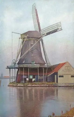 PC41238 alte Postkarte. Windmühle in der Nähe des Sees. F.E. D. Nr. 502