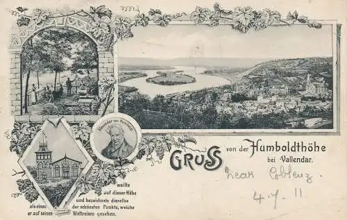 PC41138 Gruss von der Hymboldtohne bei Vallendar. Fritz Graeber. B. Hopkins