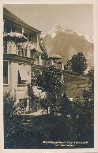 PC46004 Grindelwald Hotel Villa Sans Souci mit Wetterhorn. Schweiz